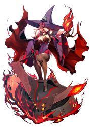 Rule 34 | 1girl, absurdres, black footwear, black sclera, blazblue, blazblue: central fiction, breasts, brown pantyhose, cape, colored sclera, detached sleeves, expressionless, fire, hat, highres, katou yuuki, konoe a. mercury, large breasts, long hair, looking at viewer, magic, miniskirt, official art, pantyhose, phantom (blazblue), pink hair, purple hat, purple skirt, pyrokinesis, robot, shadow, shoes, skirt, solo, standing, white background, witch hat, yellow eyes