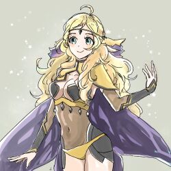 Rule 34 | 1girl, ahoge, blonde hair, bodystocking, breasts, cape, circlet, cleavage, covered navel, donkuma kakusei, facing viewer, fire emblem, fire emblem fates, grey eyes, looking at viewer, medium breasts, nintendo, ophelia (fire emblem), solo, swept bangs, turtleneck, upper body