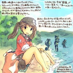 Rule 34 | 10s, 4girls, admiral (kancolle), amatsukaze (kancolle), artist self-insert, barefoot, beach, brown hair, colored pencil (medium), dated, day, hat, kantai collection, kirisawa juuzou, long hair, looking at viewer, multiple girls, non-human admiral (kancolle), numbered, peaked cap, pleated skirt, ryuujou (kancolle), skirt, tokitsukaze (kancolle), tone (kancolle), traditional media, translation request, twintails, twitter username, two side up, visor cap