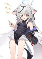 Rule 34 | 1girl, animal ears, between legs, black dress, blue archive, breasts, brown eyes, china dress, chinese clothes, dress, gluteal fold, grey hair, highres, kiomota, kokona (blue archive), long hair, miniskirt, multicolored hair, open mouth, paper, pencil, simple background, skirt, sleeveless, sleeveless dress, small breasts, solo, streaked hair, striped clothes, striped dress, thighs, tiger ears, tiger girl, vertical-striped clothes, vertical-striped dress, very long hair, white background, white skirt