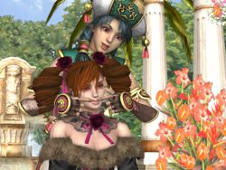 Rule 34 | 2girls, 3d, amy sorel, angry, drill hair, fingersmile, forced smile, gloves, green hair, hat, lolita fashion, multiple girls, off shoulder, red hair, soul calibur, soulcalibur, soulcalibur iv, starkicker, strapless, talim