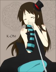 Rule 34 | 00s, 1girl, akiyama mio, bad id, bad pixiv id, black hair, blue pantyhose, blunt bangs, closed eyes, don&#039;t say &quot;lazy&quot;, facepaint, gothic lolita, hat, hime cut, k-on!, lolita fashion, mini hat, mini top hat, mono (recall), pantyhose, solo, striped, top hat