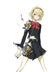 Rule 34 | 1girl, aegis (persona), android, atlus, blonde hair, blue eyes, joints, makacoon, persona, persona 3, robot joints, school uniform, skirt, solo, torn clothes