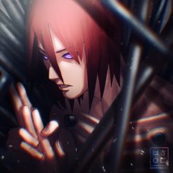 Rule 34 | 1boy, artist name, behindxa, highres, male focus, nagato (naruto), naruto (series), naruto shippuuden, open mouth, purple eyes, red hair, rinnegan, topless male, solo, teeth, upper body