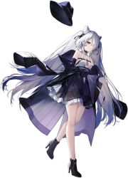 Rule 34 | 1girl, artist request, azur lane, bare shoulders, black footwear, black gloves, clothing cutout, elbow gloves, full body, gloves, hair horns, high heels, highres, kiev (azur lane), kiev (backstreet silver sonata) (azur lane), long hair, looking at viewer, navel cutout, official alternate costume, official art, one eye covered, red eyes, silver hair, standing, transparent background, twintails