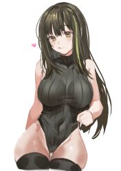 Rule 34 | 1girl, :q, artworks/90491410, bad id, bad pixiv id, bare arms, blush, breasts, brown eyes, closed mouth, dano, girls&#039; frontline, green hair, green leotard, heart, highleg, highleg leotard, highres, large breasts, leotard, licking lips, looking at viewer, m4a1 (girls&#039; frontline), multicolored hair, ribbed leotard, simple background, solo, streaked hair, thighhighs, tongue, tongue out, white background