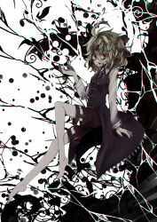 Rule 34 | 1girl, ahoge, barefoot, black background, black dress, black shorts, blonde hair, chain, collared shirt, commentary request, darkness, denpa rasaito, dress, full body, hair between eyes, hair ribbon, highres, long bangs, long sleeves, looking at viewer, messy hair, muted color, open mouth, pinafore dress, red eyes, red ribbon, ribbon, rumia, shirt, short hair, shorts, shorts under dress, sleeveless, sleeveless dress, smile, solo, touhou, white background, white shirt