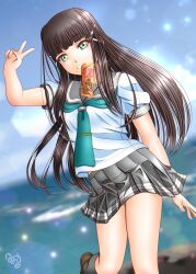 1girl absurdres aqua_eyes brown_hair highres kurosawa_dia long_hair looking_at_viewer love_live! love_live!_sunshine!! minami_saan short_sleeves solo standing uranohoshi_school_uniform