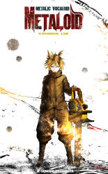 Rule 34 | 1boy, artist name, blonde hair, chainsaw, character name, dated, hand in pocket, k-suwabe, kagamine len, male focus, movie poster, smile, solo, standing, vocaloid