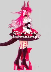 Rule 34 | 10s, 1girl, dragon tail, elizabeth bathory (fate), elizabeth bathory (fate/extra ccc), elizabeth bathory (first ascension) (fate), fate/extra, fate/extra ccc, fate (series), from side, full body, high heels, horns, milkma2, red hair, ribbon, simple background, smile, tail