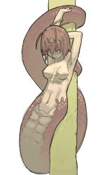 Rule 34 | 1girl, armpits, arms up, artist request, bracelet, breasts, brown hair, circlet, isis (ragnarok online), jewelry, lamia, monster girl, navel, nude, ragnarok online, scales, short hair, solo, yellow eyes