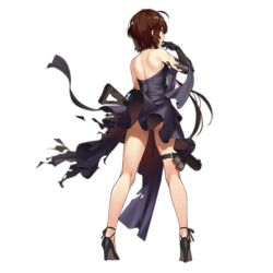 Rule 34 | 1girl, ahoge, alternate hairstyle, black footwear, blush, brown hair, closed mouth, dress, expressionless, fangdan runiu, flower, from behind, full body, gem, girls&#039; frontline, gloves, gun, hairband, hand up, high heels, holding, holding gun, holding weapon, legs apart, long hair, looking at viewer, looking back, low twintails, magazine (weapon), mechanical arms, official alternate costume, orange eyes, pelvic curtain, purple dress, purple gloves, purple hairband, red flower, red gemstone, red rose, rose, shawl, short hair with long locks, sidelocks, single mechanical arm, smile, solo, strapless, strapless dress, submachine gun, thigh strap, torn clothes, transparent background, twintails, type 79 (fox steps under star night) (girls&#039; frontline), type 79 (girls&#039; frontline), type 79 smg, weapon, wristband
