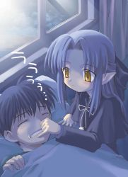 Rule 34 | 00s, absurdres, closed eyes, highres, len (tsukihime), melty blood, pointy ears, sleeping, tohno shiki, tsukihime, type-moon