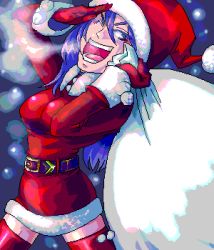 Rule 34 | 1990s (style), androgynous, bad id, bad pixiv id, bag, christmas, faris scherwiz, final fantasy, final fantasy v, gender request, lowres, motsuni, open mouth, reverse trap, santa costume, solo, thighhighs, wink, zettai ryouiki