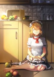 Rule 34 | 1girl, apple, apron, barefoot, bell, black skirt, blonde hair, blush, braid, braided bangs, breasts, broccoli, cat, commentary request, cup, dress, drooling, faucet, food, frilled apron, frilled headband, frilled skirt, frills, fruit, full body, g36 (girls&#039; frontline), girls&#039; frontline, gloves, hair between eyes, highres, indoors, jingle bell, kitchen, long hair, maid, maid apron, maid headdress, medium breasts, mug, no shoes, on floor, parted lips, potato, revision, short sleeves, sidelocks, sitting, skirt, sleeping, smile, solo, very long hair, vikpie, white apron, yokozuwari