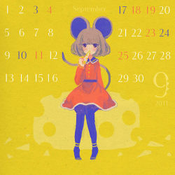 Rule 34 | animal ears, bad id, bad pixiv id, calendar, cheese, food, lowres, mouse ears, mouse tail, original, pantyhose, september, solo, suzushiro sayu, tail