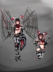 Rule 34 | 1girl, absurdres, antenna, bug, flying, highres, bug, arthropod girl, looking at viewer, monster girl, monster girl encyclopedia, mosquito, standing, sword, udetamago, vamp mosquito (monster girl encyclopedia), weapon, wings
