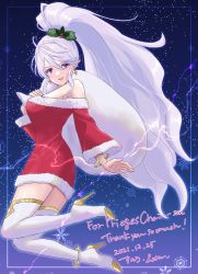Rule 34 | 1girl, absurdres, alternate costume, anklet, bag, boots, carrying bag, christmas, commission, commissioner upload, fire emblem, fire emblem: genealogy of the holy war, fire emblem heroes, hair ornament, high heel boots, high heels, highres, ishtar (fire emblem), jewelry, long hair, looking at viewer, nintendo, open mouth, purple eyes, sack, signature, skeb commission, smile, snow20200, solo, thigh boots, thighhighs, watermark
