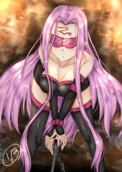 Rule 34 | 1girl, :o, absurdres, bare shoulders, black thighhighs, blush, boots, breasts, cleavage, detached sleeves, dress, facial mark, fate/grand order, fate (series), forehead mark, highres, large breasts, long hair, medusa (fate), medusa (rider) (fate), purple hair, riyo (ryon 96), short dress, solo, strapless, strapless dress, thigh boots, thighhighs, very long hair