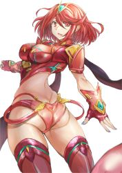 Rule 34 | 1girl, absurdres, ass, breasts, butt crack, highres, large breasts, looking at viewer, open mouth, pyra (xenoblade), red hair, short shorts, shorts, skindentation, solo, thighhighs, wochi, xenoblade chronicles (series), xenoblade chronicles 2