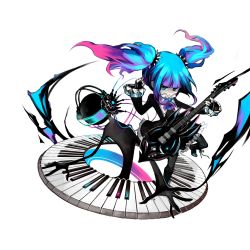 Rule 34 | 1boy, alternate hair color, alternate hairstyle, cuffs, deemo, deemo (character), electric guitar, alice (deemo), glasses, guitar, headphones, instrument, looking at viewer, metal hypnotized (deemo), official art, piano keys, sunglasses, twintails