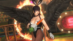 Rule 34 | 1girl, 3d, animal ears, black hair, breasts, carrot, dead or alive, dead or alive 5, large breasts, long hair, nyotengu, official art, rabbit ears, solo