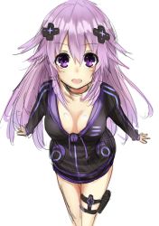 Rule 34 | 10s, 1girl, adult neptune, breasts, cleavage, d-pad, hair ornament, highres, jacket, long hair, long sleeves, looking at viewer, neptune (neptunia), neptune (series), aged up, open mouth, pink hair, purple eyes, ryuushaku, sketch, solo, standing, white background