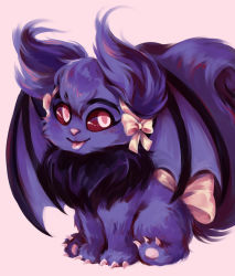 Rule 34 | animal ears, bat wings, bow, brown eyes, claws, creature, darigan neopet, ear ribbon, full body, highres, looking at viewer, neopets, pink background, purple theme, ribbon, rosewater, simple background, solo, usul, wings