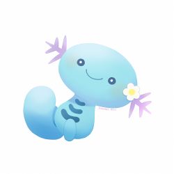 Rule 34 | ayu (mog), black border, border, closed mouth, creatures (company), flower ornament, full body, game freak, gen 2 pokemon, looking at viewer, nintendo, no humans, pokemon, pokemon (creature), signature, simple background, smile, solo, white background, wooper