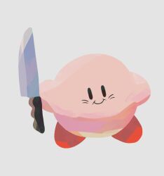 Rule 34 | colored skin, commentary request, holding, holding knife, kirby, kirby (series), kirby with a knife (meme), kitchen knife, knife, looking at viewer, meme, ni re, nintendo, no humans, pink skin, smile, solid oval eyes, solo