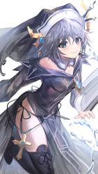 Rule 34 | 1girl, absurdres, black dress, black footwear, black panties, blue eyes, blush, book, boots, breasts, choker, cleavage, closed mouth, date a live, dress, floating, floating book, floating object, grey hair, hair between eyes, highres, honjou nia, kouhiipan, medium hair, off-shoulder dress, off shoulder, panties, see-through, see-through dress, side-tie panties, side slit, small breasts, smile, solo, thigh boots, underwear, white choker