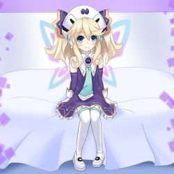 Rule 34 | 10s, 1girl, bad id, bad pixiv id, blonde hair, blue eyes, blush, book, fairy wings, gradient background, hair ornament, hat, highres, histoire, looking at viewer, neptune (series), open mouth, rian (clearhisty0101), solo, thighhighs, twintails, wings, リアン