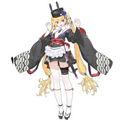 Rule 34 | 1girl, black hat, black kimono, blonde hair, claw pose, collar, detached collar, flower, full body, garter straps, girls&#039; frontline, gun, hair between eyes, hat, hat flower, japanese clothes, kimono, long hair, looking at viewer, official alternate costume, official art, pandegg, purple eyes, sandals, simple background, socks, solo, sr-3mp, sr-3mp (girls&#039; frontline), sr-3mp (shrine maiden&#039;s blessed draw) (girls&#039; frontline), standing, tabi, thigh strap, transparent background, twintails, very long hair, weapon, white collar, white socks, wide sleeves