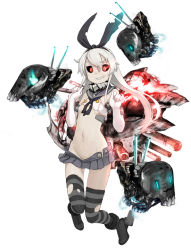 Rule 34 | 10s, 1girl, abyssal ship, alternate eye color, black sclera, cannon, colored sclera, corruption, dark persona, derivative work, flat chest, glowing, glowing eyes, grin, hairband, kantai collection, light trail, long hair, miniskirt, navel, no panties, open mouth, personification, red eyes, rensouhou-chan, sharp teeth, shimakaze (kancolle), shizuma yoshinori, skirt, skull, smile, solo, striped clothes, striped thighhighs, teeth, thighhighs, third-party edit, torn clothes, very long hair, weapon, white background, white hair, yutorin kakka