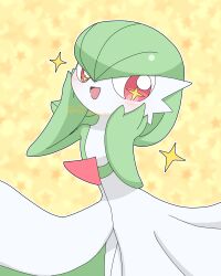 Rule 34 | + +, 1girl, absurdres, artist name, blush, bob cut, cowboy shot, creatures (company), female focus, game freak, gardevoir, gen 3 pokemon, green hair, hair between eyes, hands on own cheeks, hands on own face, hands up, happy, highres, looking at viewer, meru (mer milky77), nintendo, open mouth, outline, pokemon, pokemon (creature), red eyes, short hair, signature, smile, solo, sparkle, standing, star (symbol), starry background, twitter username, white outline, yellow background