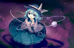 Rule 34 | 1girl, ainy, bad id, bad pixiv id, black hat, bow, circle skirt, eyeball, frilled skirt, frilled sleeves, frills, from above, full body, green eyes, green hair, green skirt, hair between eyes, hat, hat bow, komeiji koishi, long sleeves, looking at viewer, parted lips, shirt, skirt, smile, solo, standing, third eye, touhou, wide sleeves, yellow bow, yellow shirt