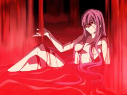 Rule 34 | 00s, 1girl, bath, blood, censored, convenient censoring, crossed legs, game cg, hair censor, hair over breasts, long hair, melty blood, nude, official art, pool of blood, purple hair, red eyes, shaded face, sion eltnam atlasia, sitting, smile, solo, takeuchi takashi, tsukihime, type-moon, very long hair