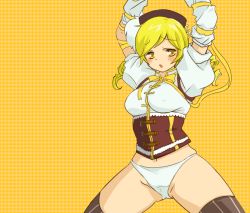 Rule 34 | breast expansion, mahou shoujo madoka magica, mahou shoujo madoka magica (anime), non-web source, tagme, tomoe mami, yellow background