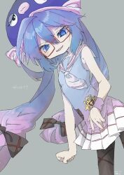 Rule 34 | 1girl, ahoge, black pantyhose, blue dress, blue eyes, blue hair, bright pupils, commentary, dress, dutch angle, eel hat, floating hair, gradient dress, gradient hair, grey background, highres, kokage uyuri, light blush, light smile, long hair, looking at viewer, multicolored hair, neckerchief, open mouth, otomachi una, otomachi una (talkex), pantyhose, pink dress, pink hair, pink wristband, pleated dress, sailor collar, semi-rimless eyewear, sleeveless, sleeveless dress, solo, talkex, tight clothes, translation request, twintails, very long hair, vocaloid, white dress, white neckerchief, white pupils, white sailor collar