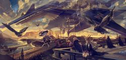 Rule 34 | aircraft, airship, alcd, bird, broom, hat, highres, owl, pixiv fantasia, pixiv fantasia new world, railing, scenery, vehicle focus, witch hat