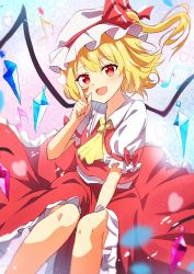 Rule 34 | blue background, commentary request, flandre scarlet, hat, highres, mob cap, pink background, renka (cloudsaikou), tagme, touhou, white background, white hat