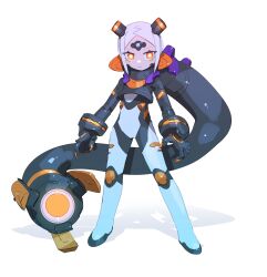 1girl absurdres android arms_at_sides cheri_zao claws crop_top expressionless highres looking_at_viewer orange_eyes original parted_bangs shadow solo standing white_background