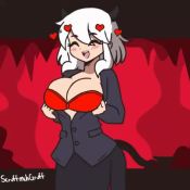 Rule 34 | 1girl, animated, black suit, bouncing breasts, bra, breasts, cleavage, clothes pull, demon girl, demon horns, demon tail, flashing, heart, heart-shaped pupils, helltaker, horns, large breasts, lowres, modeus (helltaker), open clothes, open shirt, red bra, red eyes, scruffmuhgruff, shirt pull, smile, solo, suit, symbol-shaped pupils, tagme, tail, underwear, video, white hair
