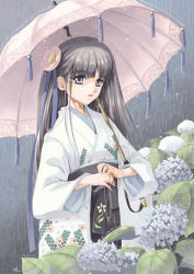 Rule 34 | flower, hydrangea, japanese clothes, kimono, rain, solo, umbrella, yuu (yuyukaikan)