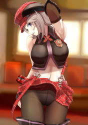 Rule 34 | 1girl, alisa ilinichina amiella, arm up, armpits, bare shoulders, blue eyes, blush, breasts, chicken (chickenx), clothes lift, elbow gloves, fingerless gloves, gloves, god eater, graphite (medium), hat, highres, large breasts, long hair, mechanical pencil, midriff, navel, panties, pantyhose, pantyshot, pencil, silver hair, skirt, skirt lift, sleeveless, solo, thighhighs, traditional media, underwear