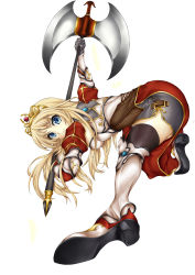 Rule 34 | 1girl, armor, axe, blonde hair, blue eyes, boots, crown, double bladed axe, highres, juunin toiro (silent123), original, silent123, solo, thighhighs, weapon