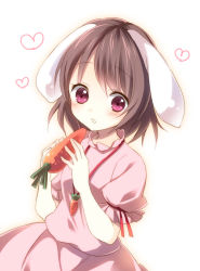 Rule 34 | 1girl, animal ears, bad id, bad pixiv id, brown hair, rabbit ears, carrot, carrot necklace, female focus, heart, holding, inaba tewi, jewelry, necklace, open mouth, otototo, purple eyes, solo, touhou