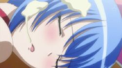 Rule 34 | 1girl, animated, animated gif, blue hair, blush, closed eyes, cream, cream on face, dot nose, eyelashes, face, food, food on face, gender request, genderswap, kampfer, licking, lowres, lying, senou natsuru, sexually suggestive, shiny skin, solo, solo focus, tongue, tongue out