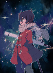 Rule 34 | 1boy, black hair, coat, grey eyes, hands in pockets, hyakujuu-ou golion, keith (voltron), male focus, miyata (lhr), profile, scarf, sky, smile, solo, star (sky), starry sky, telescope, voltron: legendary defender, voltron (series)