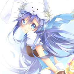 Rule 34 | 1girl, age regression, aged down, animal costume, animal ears, blue eyes, blue hair, candy, child, fire emblem, fire emblem awakening, fire emblem heroes, food, lollipop, looking at viewer, lucina (fire emblem), lucina (spring) (fire emblem), nintendo, official alternate costume, rabbit ears, smile, solo